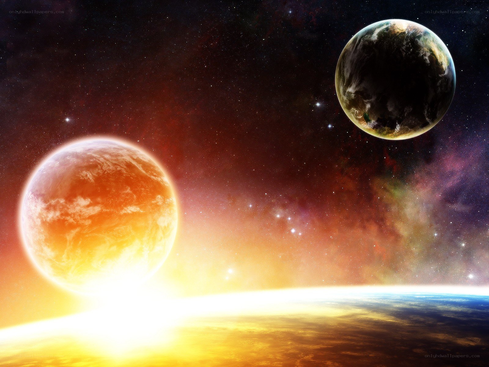 Cosmic planets and starry sky