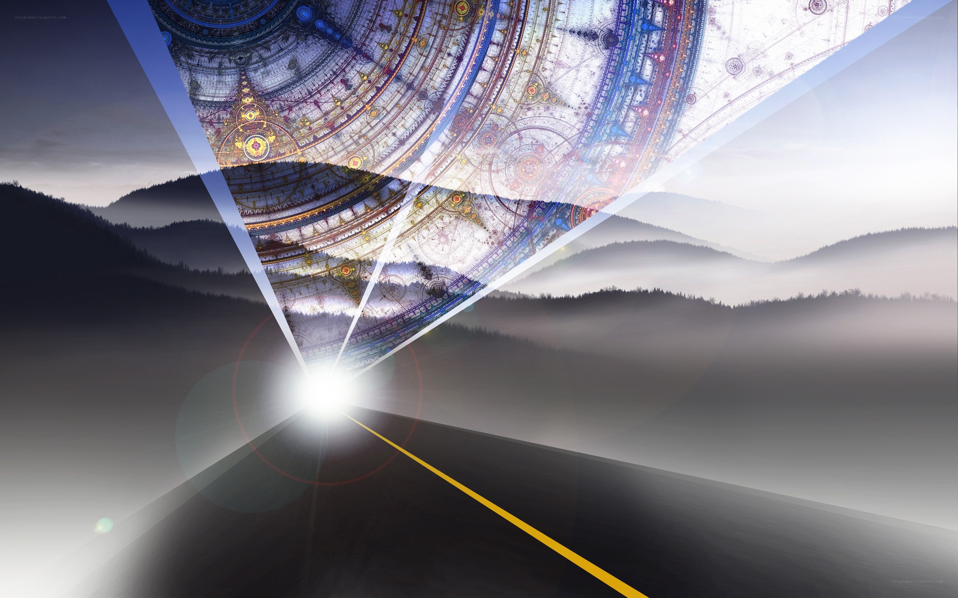 Cosmic portal over mountain road
