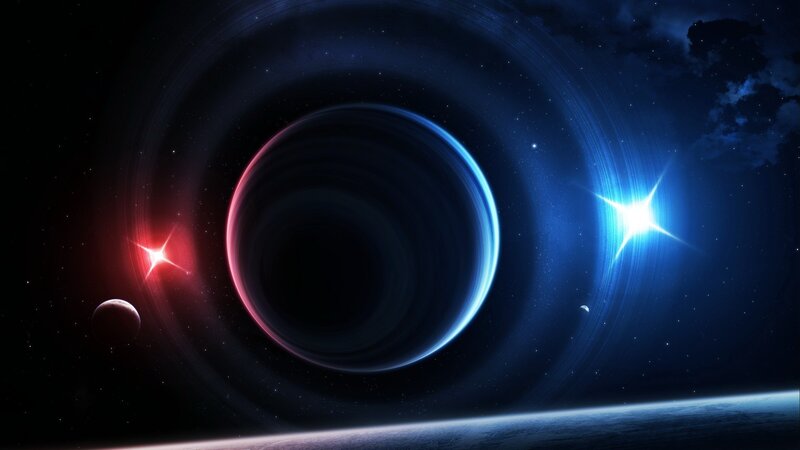 Cosmic portal with stars and planets