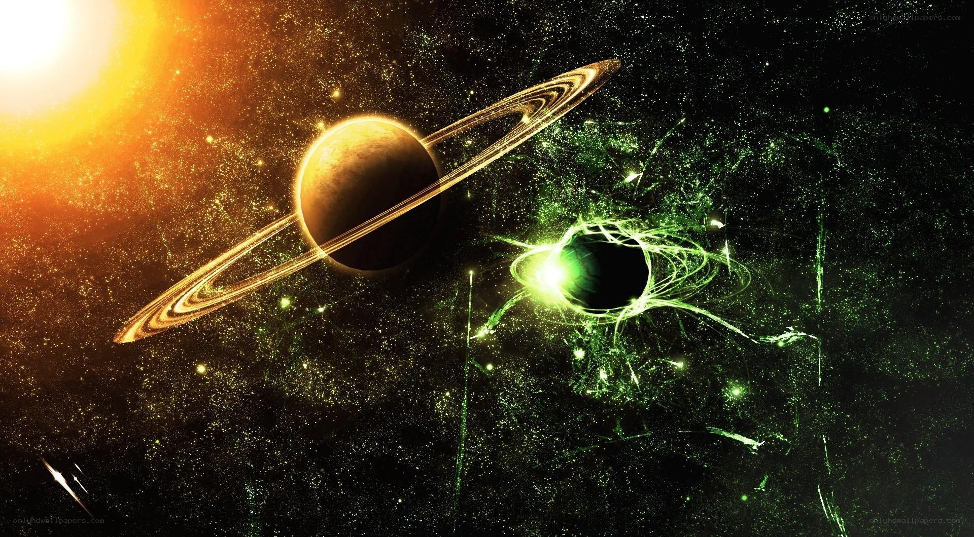 Cosmic scene with planet and black hole