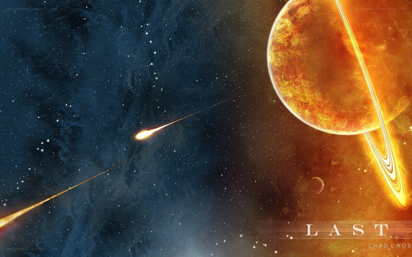 Cosmic scene with planet and meteor