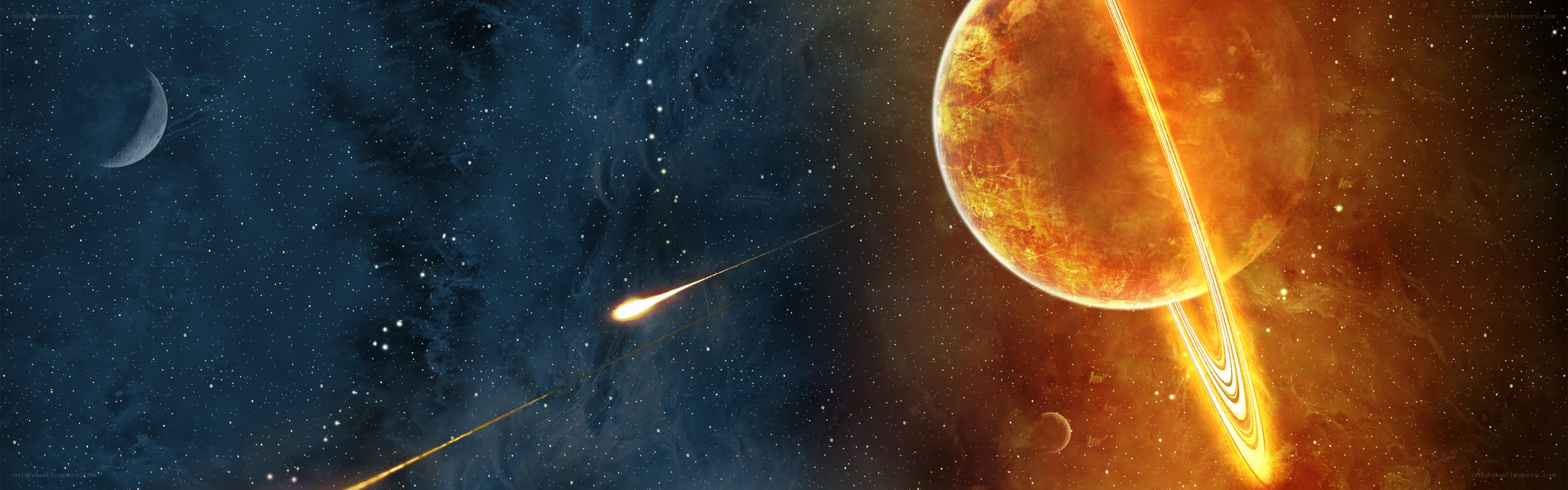 Cosmic scene with planet and meteor