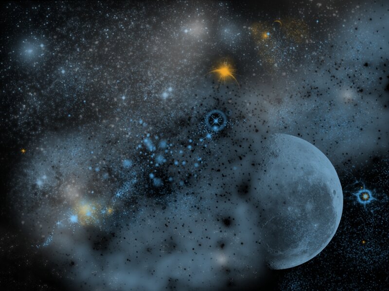 Cosmic scene with planet and stars