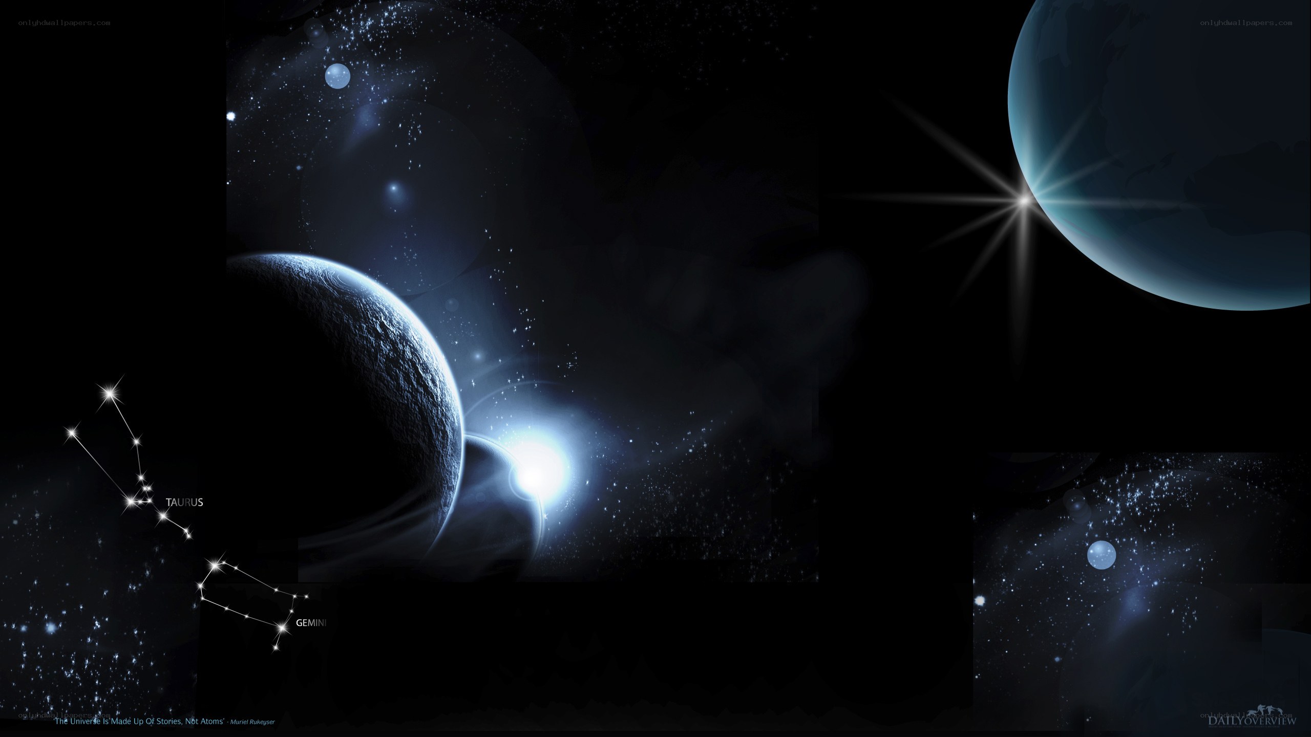 Cosmic scene with planets and constellations