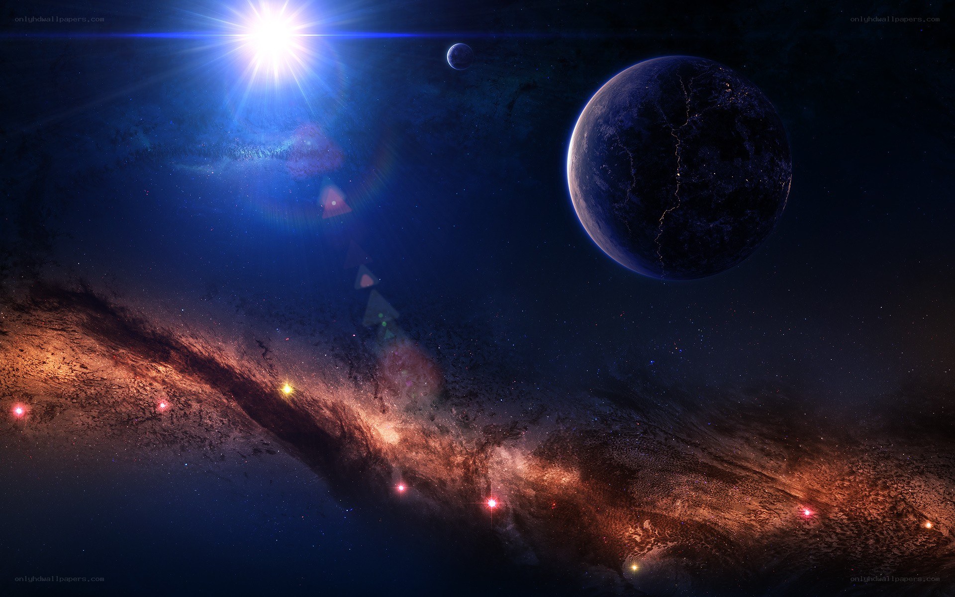 Cosmic scene with planets and nebula