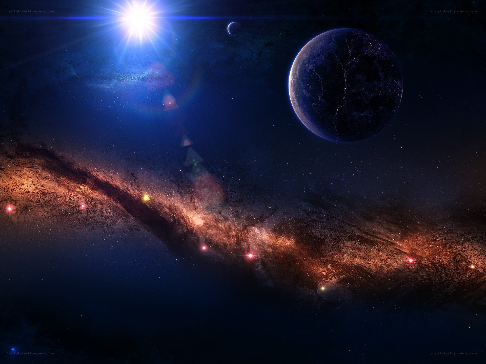 Cosmic scene with planets and nebula