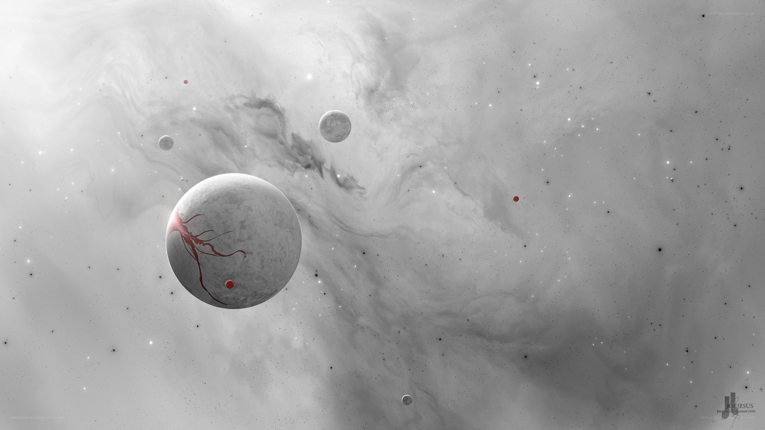 Cosmic scene with planets and nebula