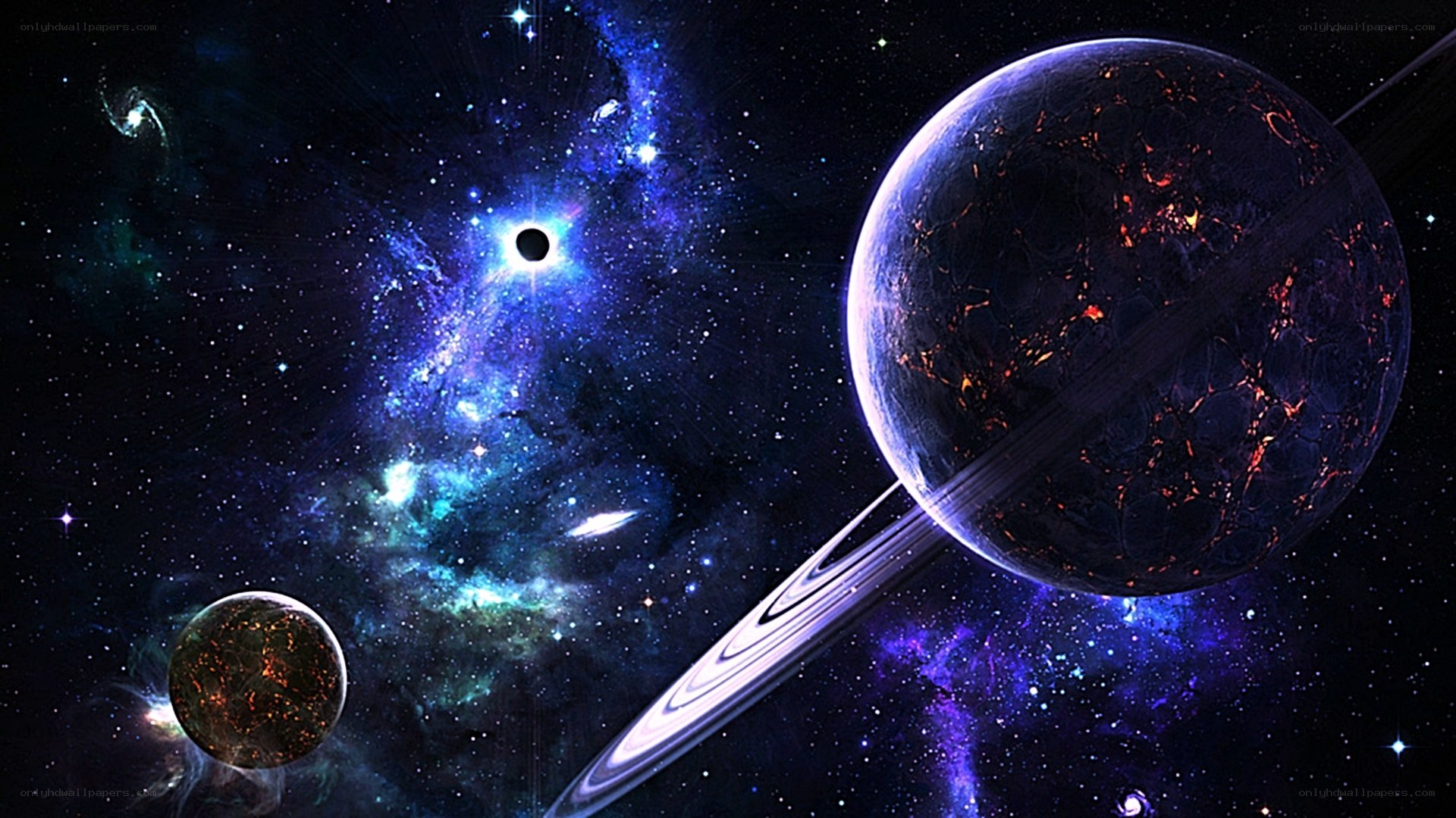 Cosmic scene with planets and nebula