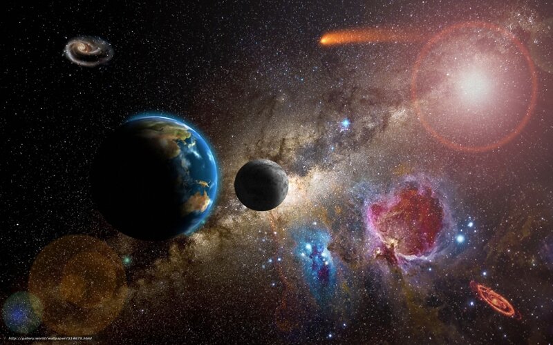 Cosmic scene with planets and nebula
