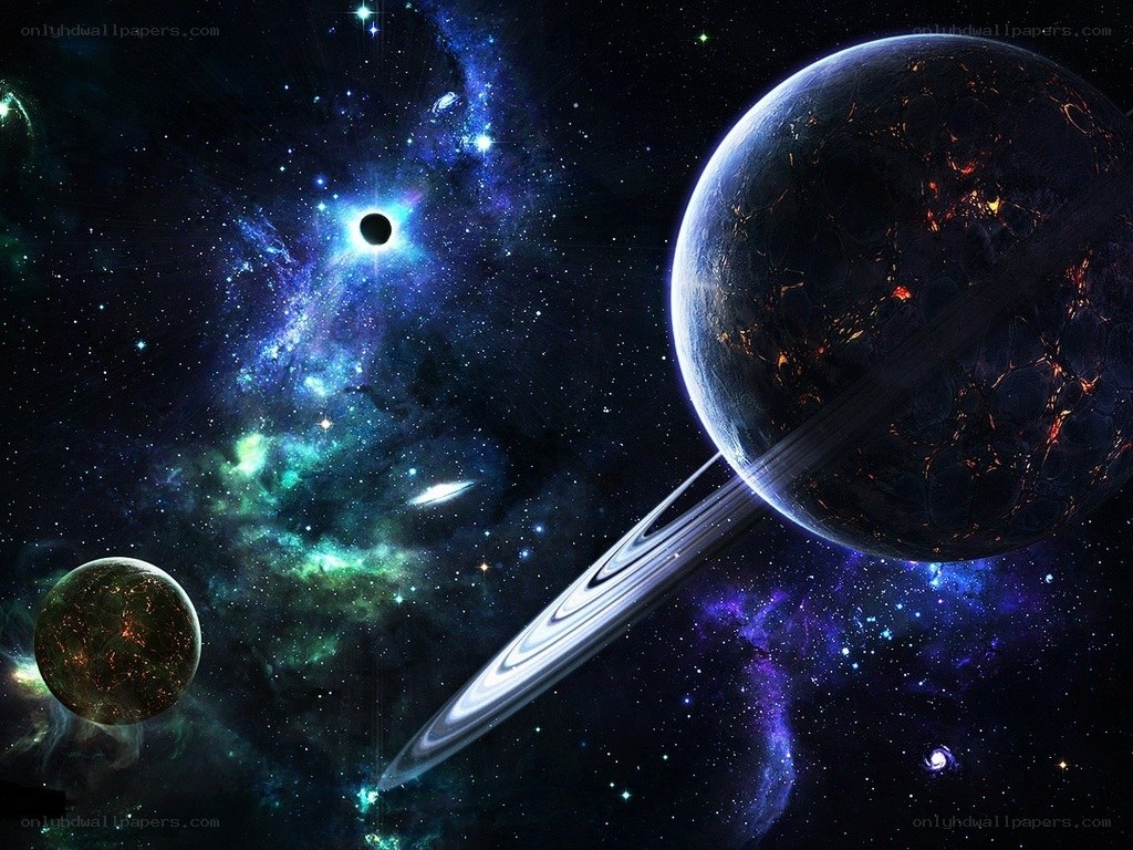 Cosmic scene with planets and nebula