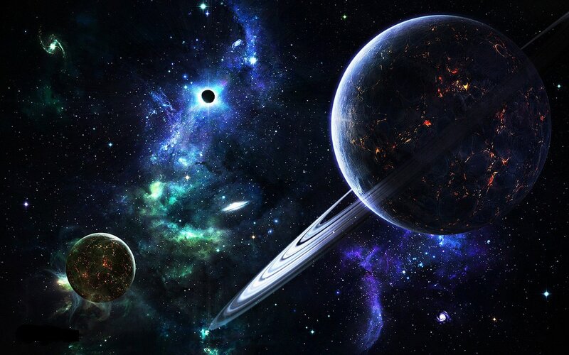 Cosmic scene with planets and nebula