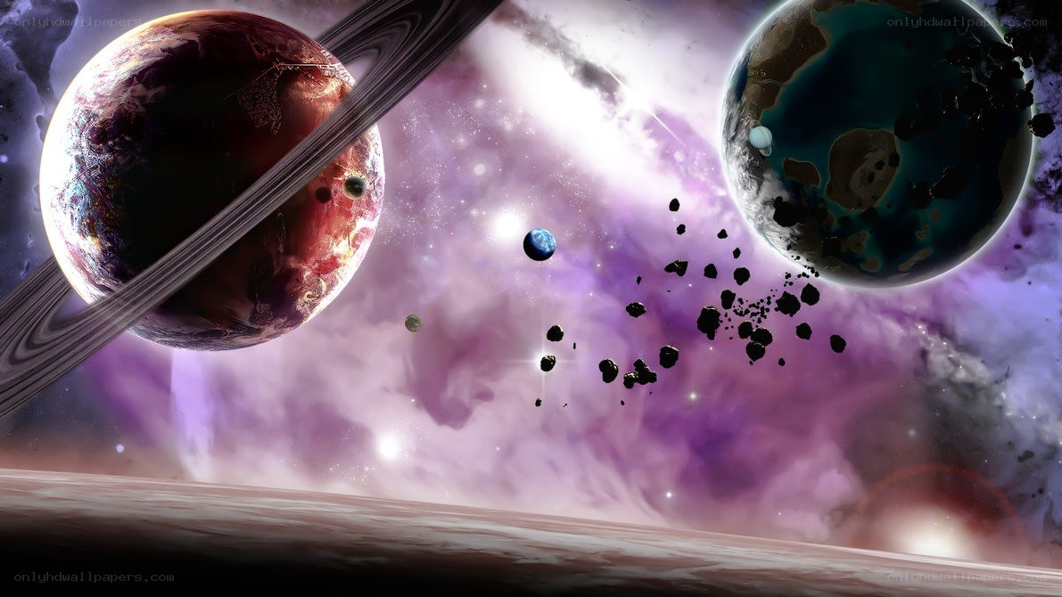 Cosmic scene with planets and nebula