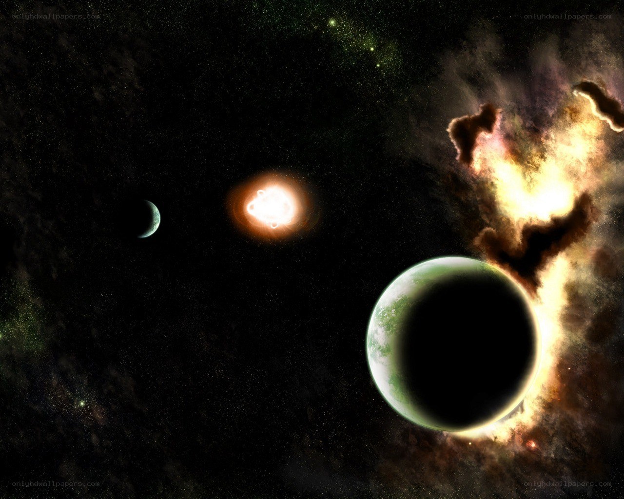 Cosmic scene with planets and nebula