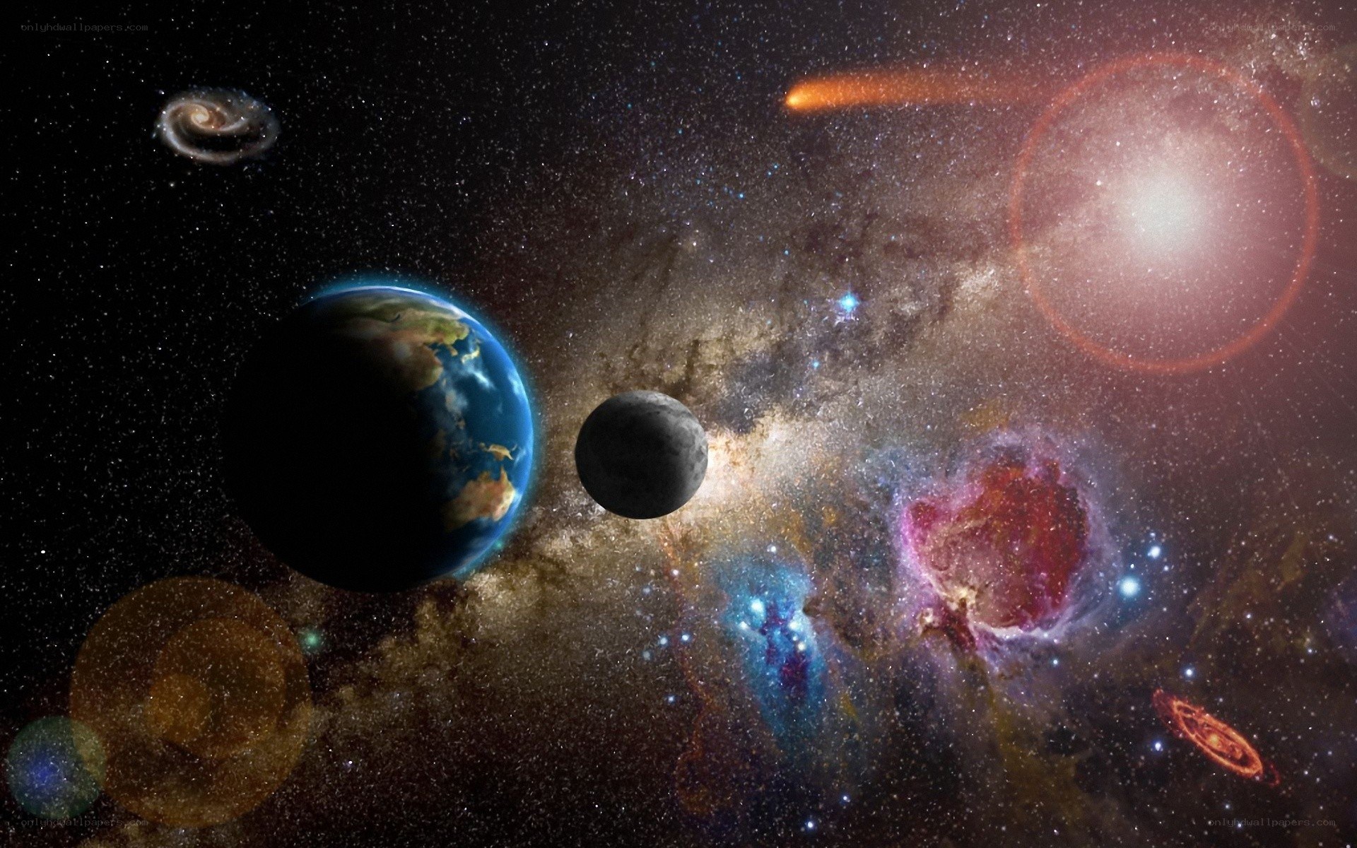 Cosmic scene with planets and nebula