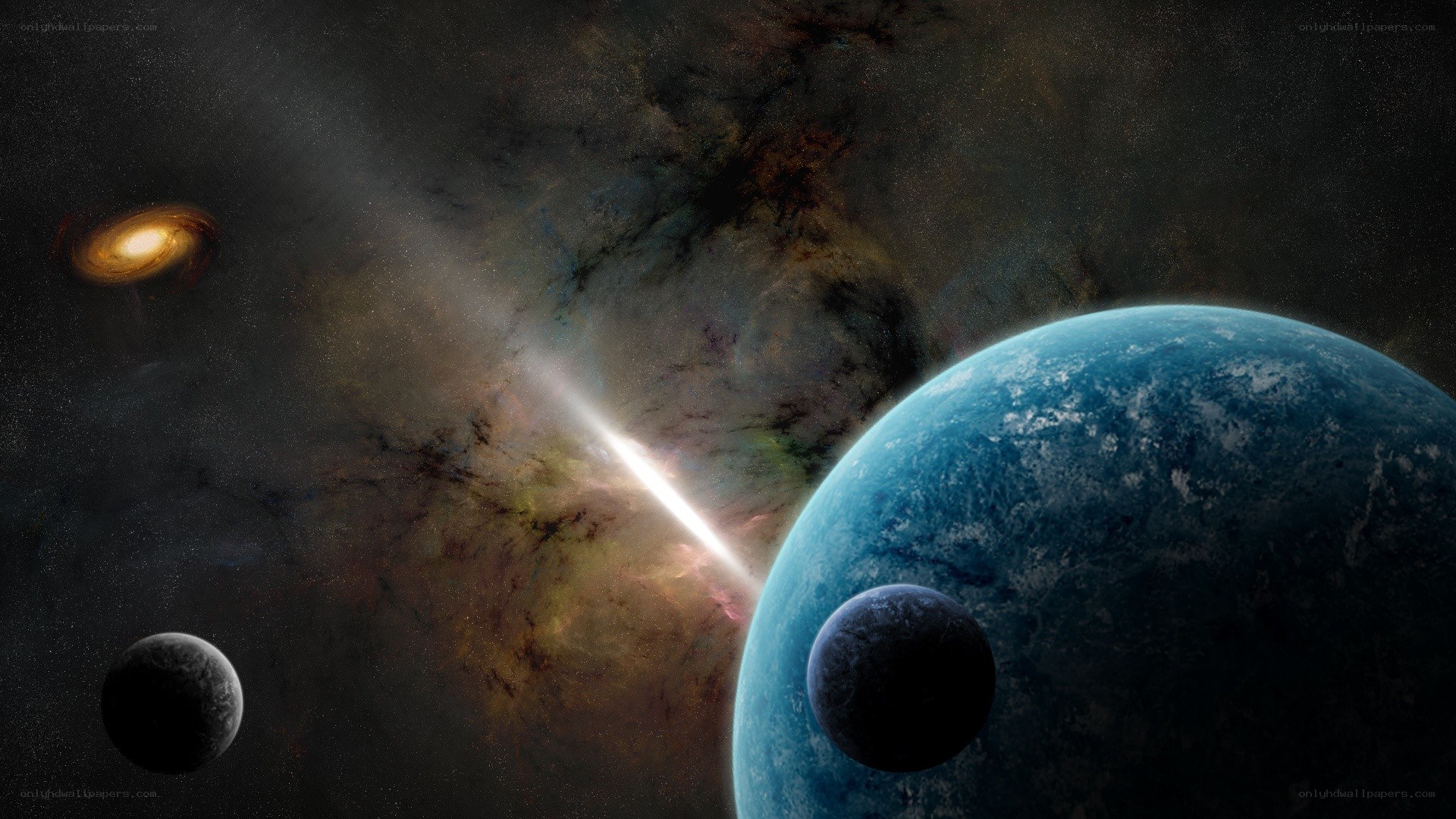 Cosmic scene with planets and nebula