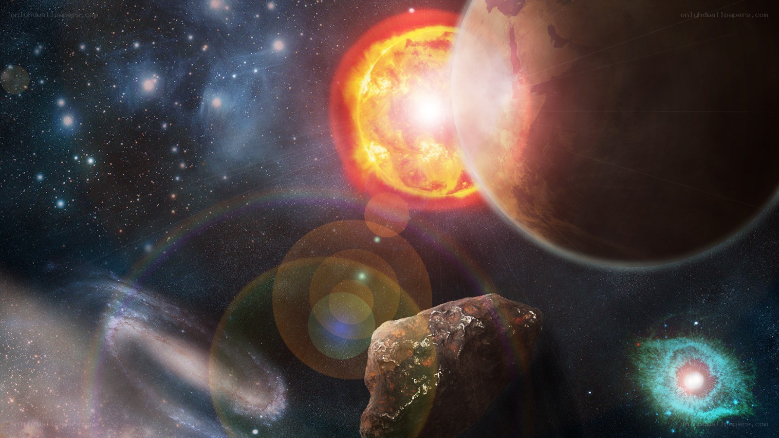 Cosmic scene with planets and nebula
