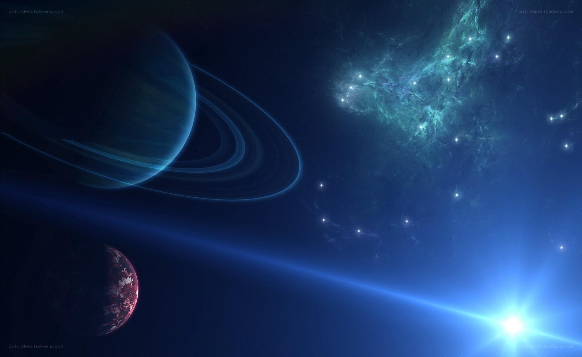 Cosmic scene with planets and nebula