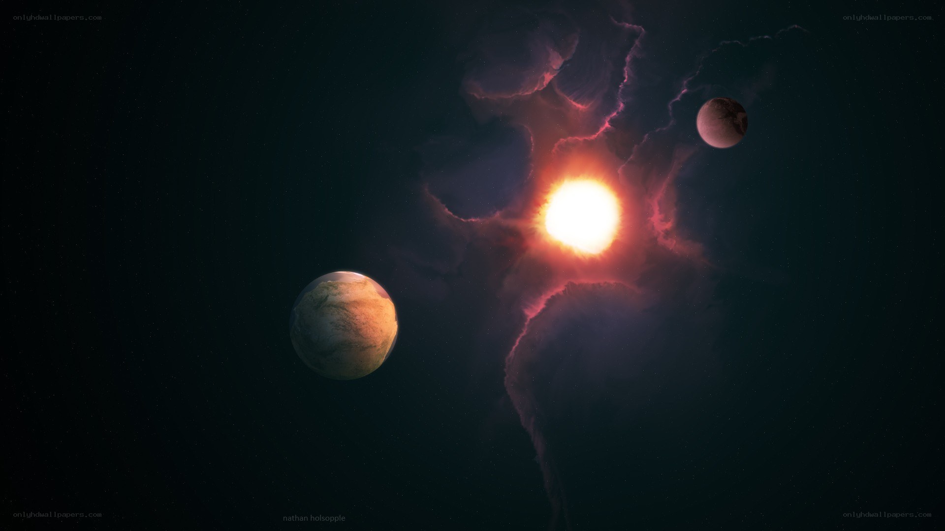 Cosmic scene with planets and star