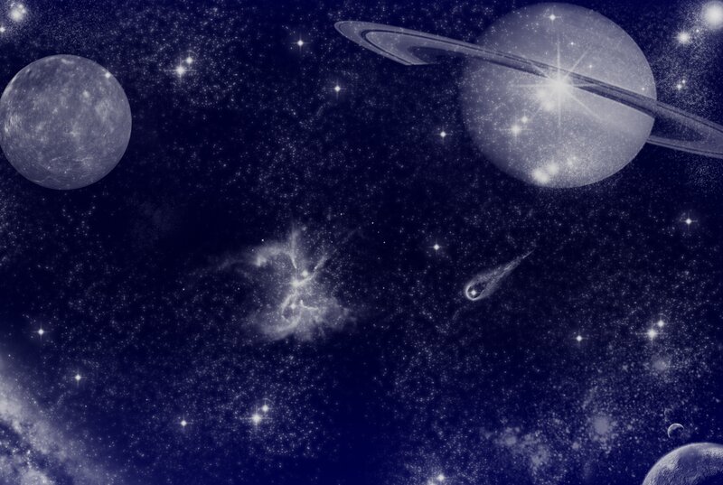 Cosmic scene with planets and stars