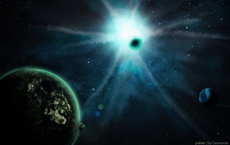 Cosmic scene with pulsar