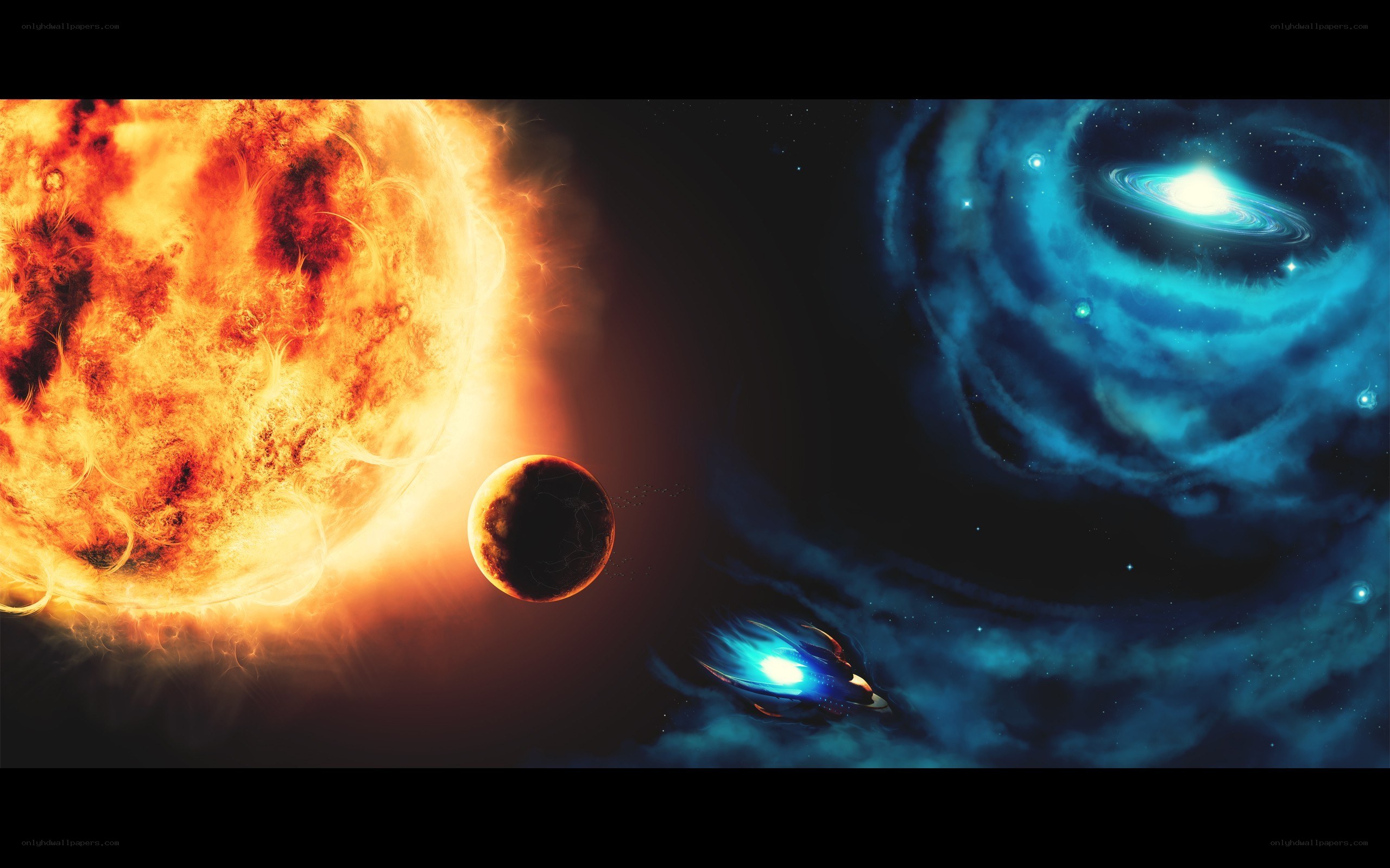 Cosmic scene with star and galaxy