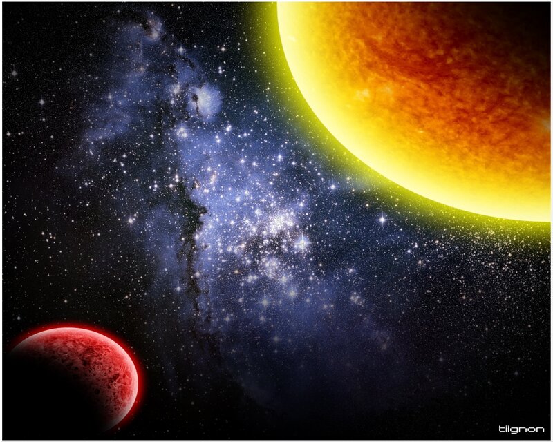 Cosmic scene with stars and planets