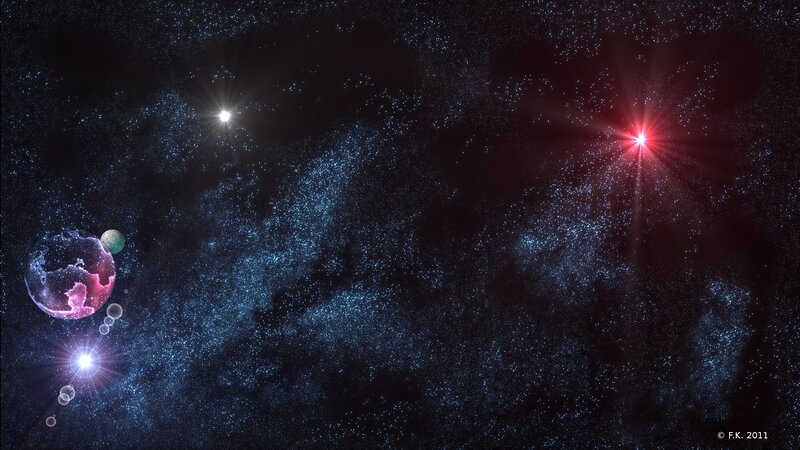 Cosmic scene with stars and planets