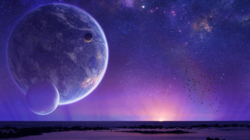 Cosmic seascape with alien planets