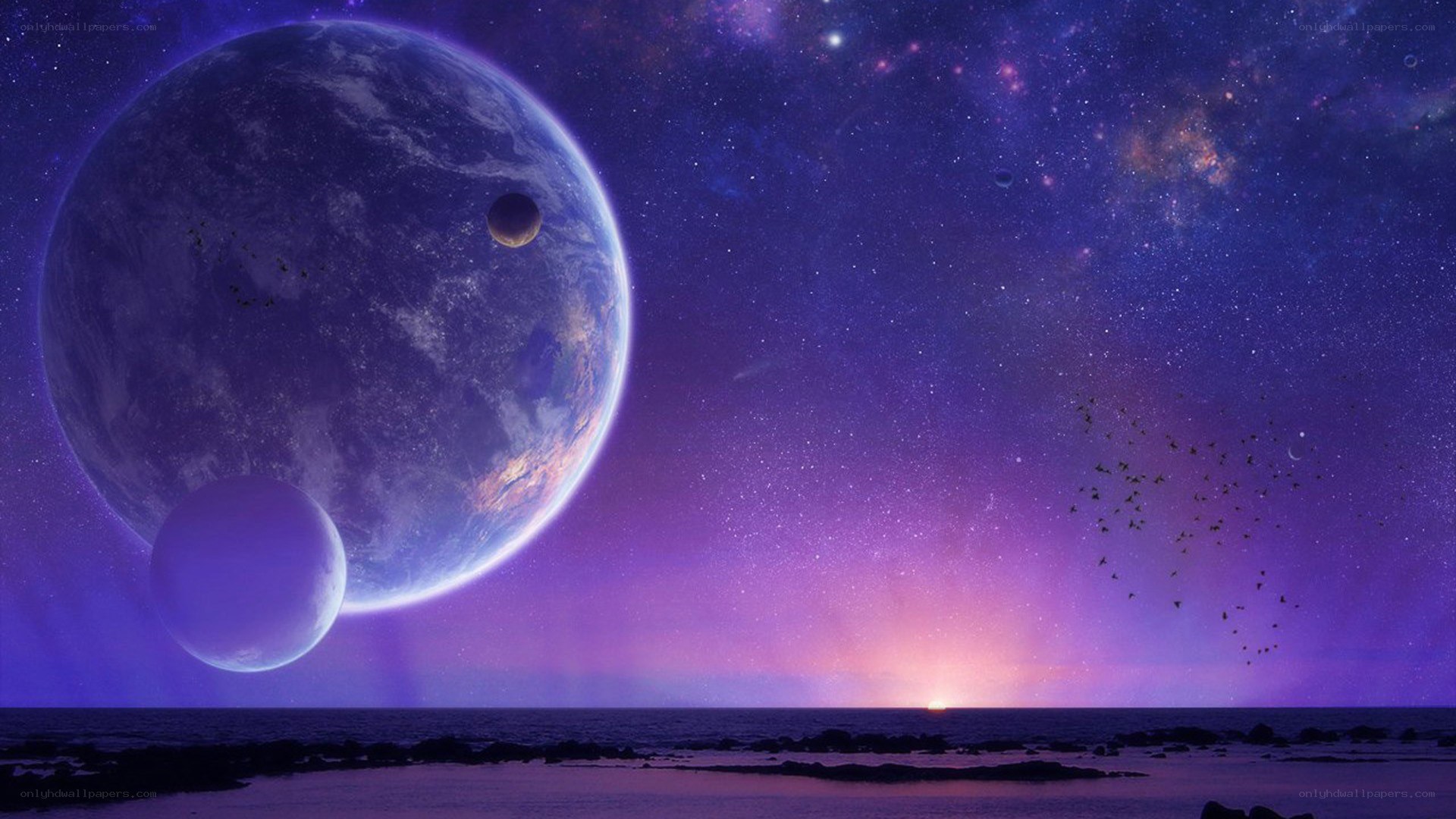 Cosmic seascape with alien planets