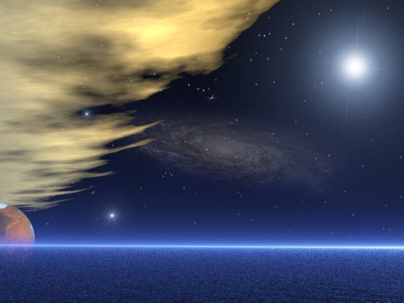 Cosmic seascape with galaxy