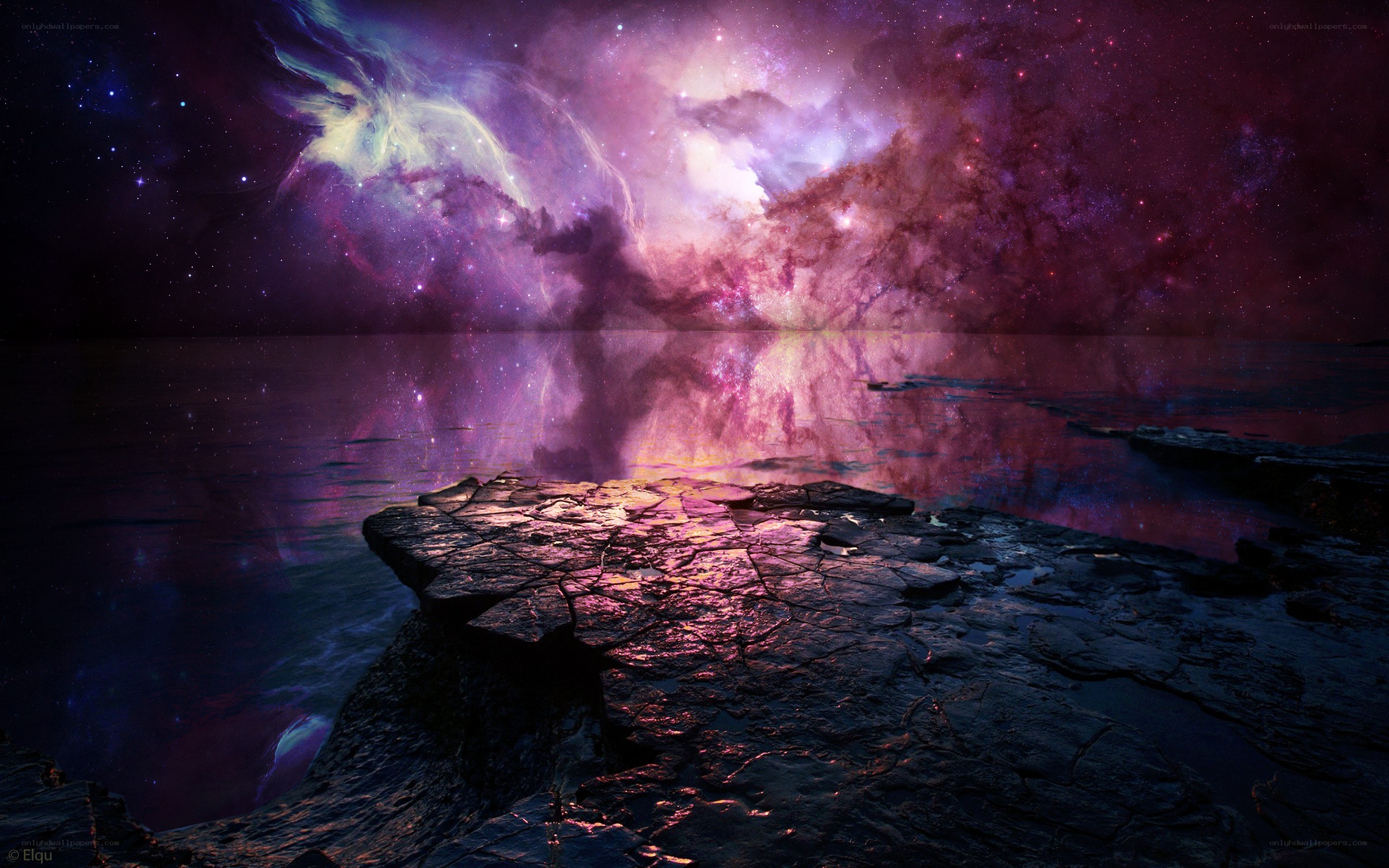 Cosmic seascape with nebula