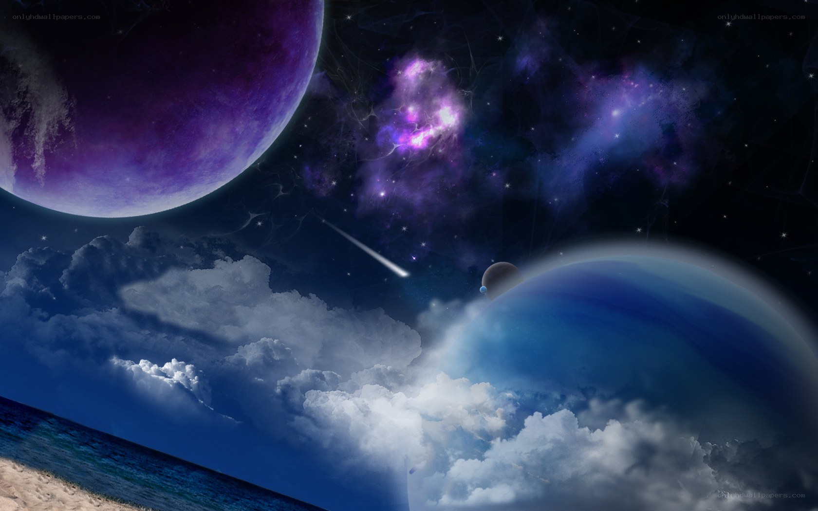 Cosmic seascape with planets