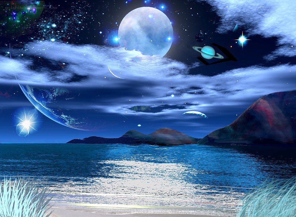 Cosmic seascape with planets