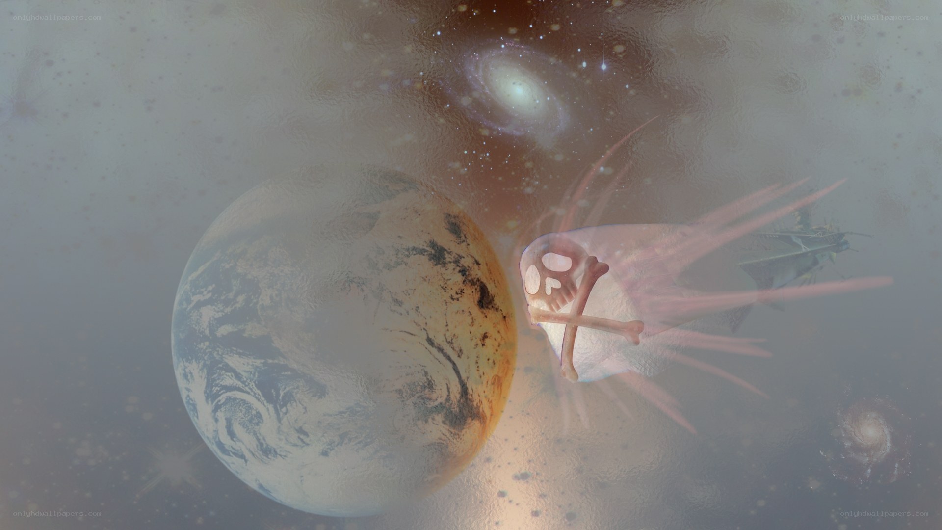 Cosmic skull with planet