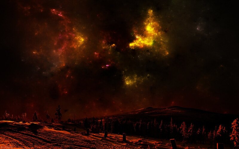 Cosmic Sky over Forest — Black
