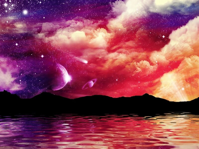 cosmic sky over water