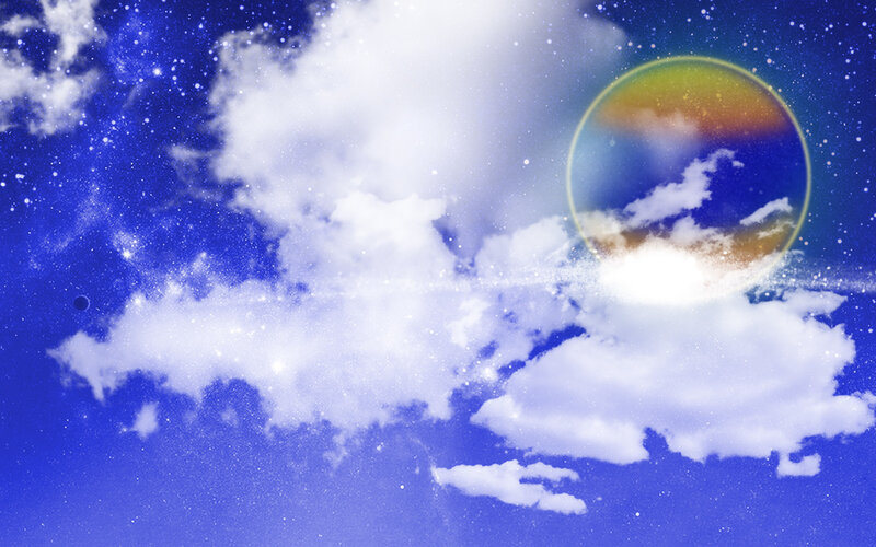 Cosmic sky with rainbow orb