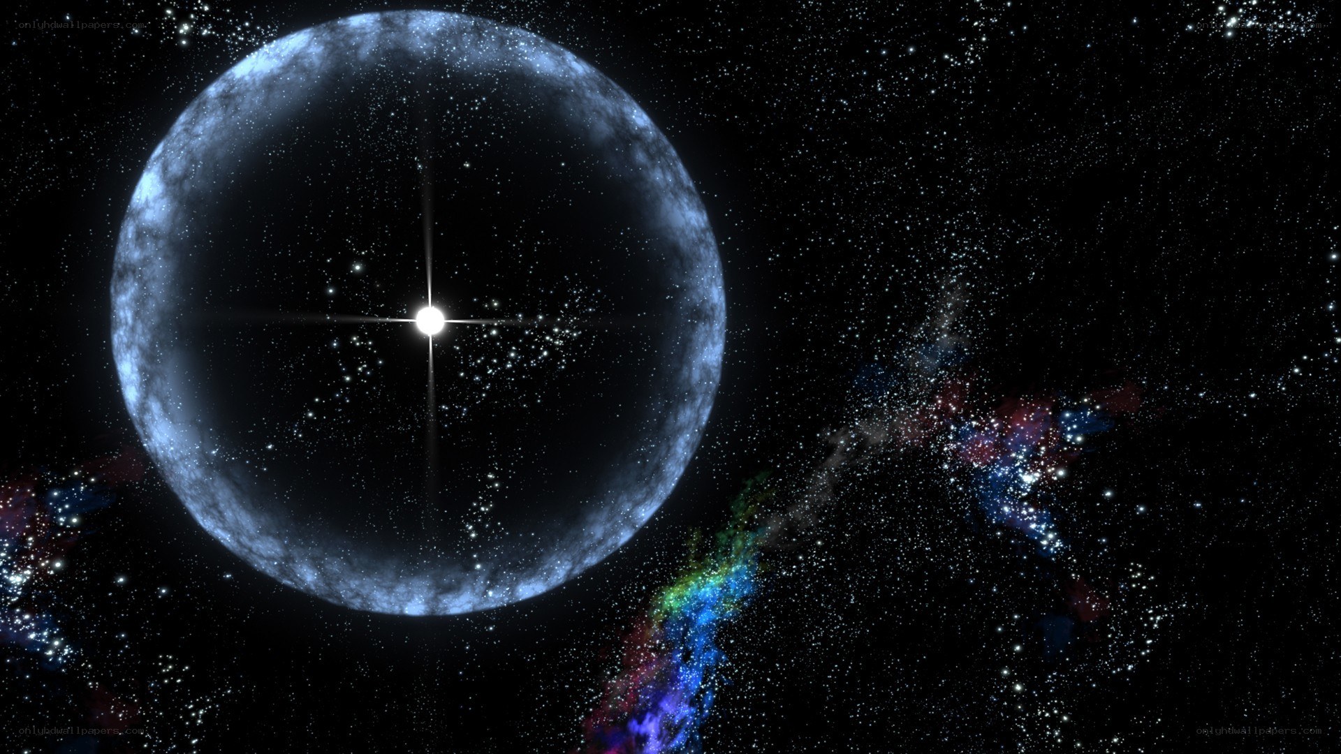 Cosmic sphere with star and nebula