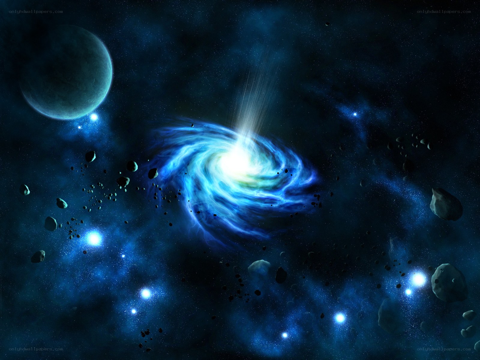 Cosmic spiral galaxy scene