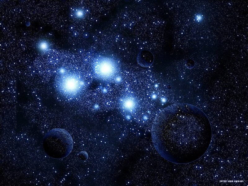Cosmic star field with planets