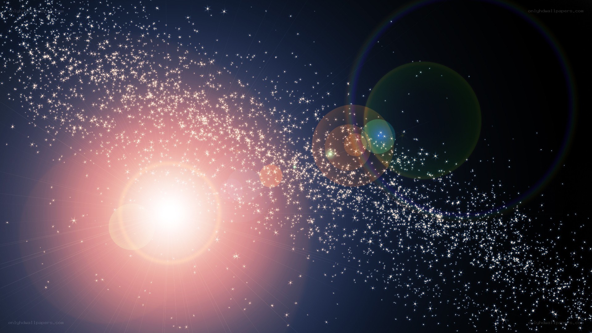 Cosmic starfield with lens flares