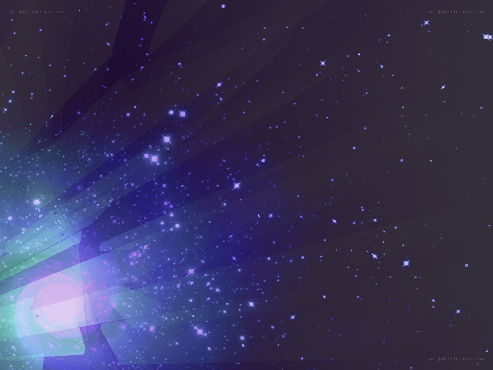 Cosmic starfield with light beams