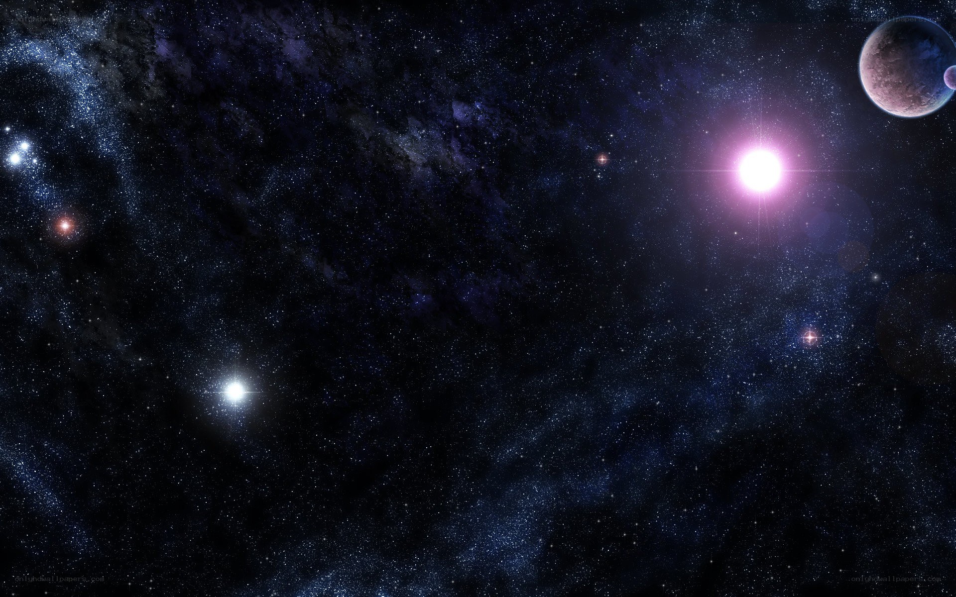 Cosmic starfield with planets