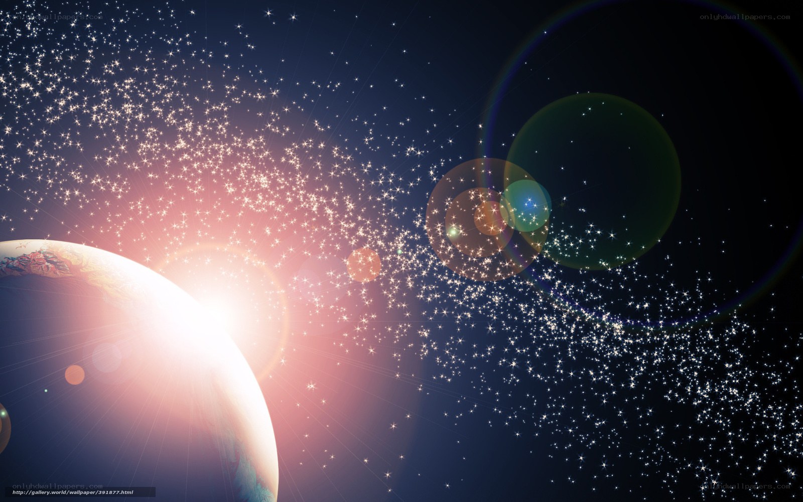 Cosmic starfield with planets