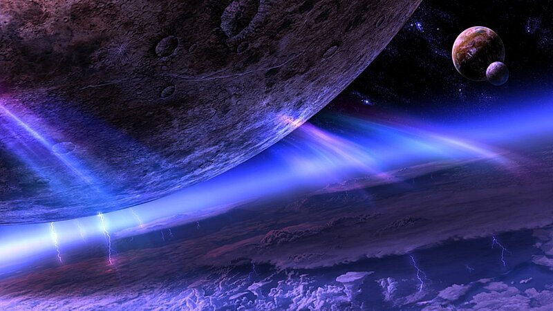 Cosmic storm over alien planet