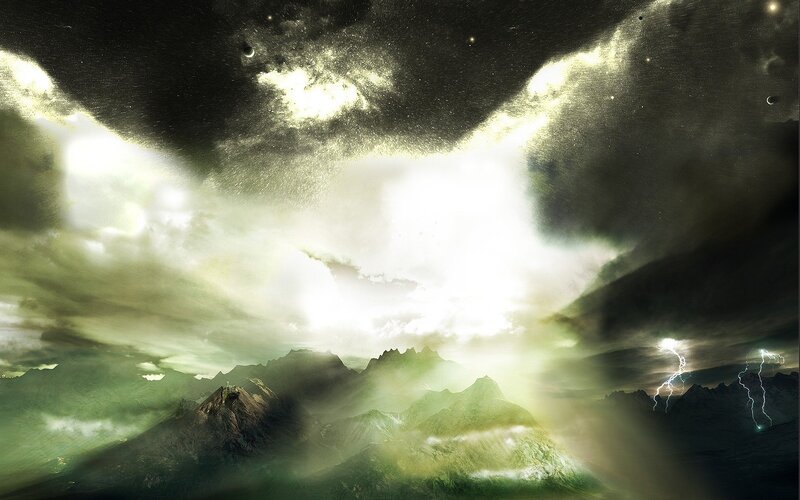Cosmic storm over mountains