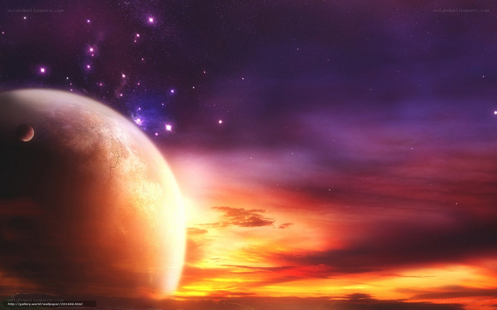 Cosmic sunset on alien planet