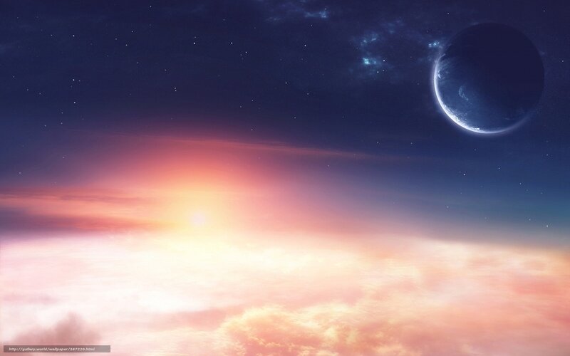 Cosmic sunset with planet