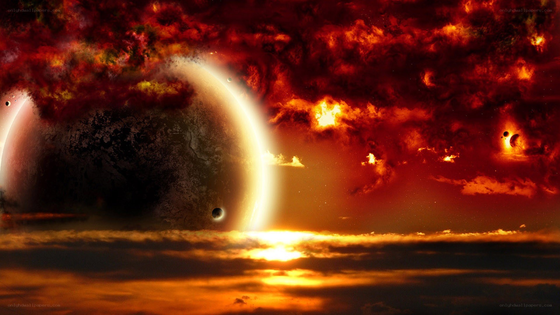 Cosmic sunset with planets