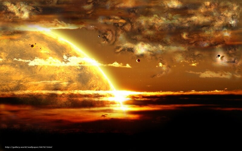 Cosmic sunset with planets